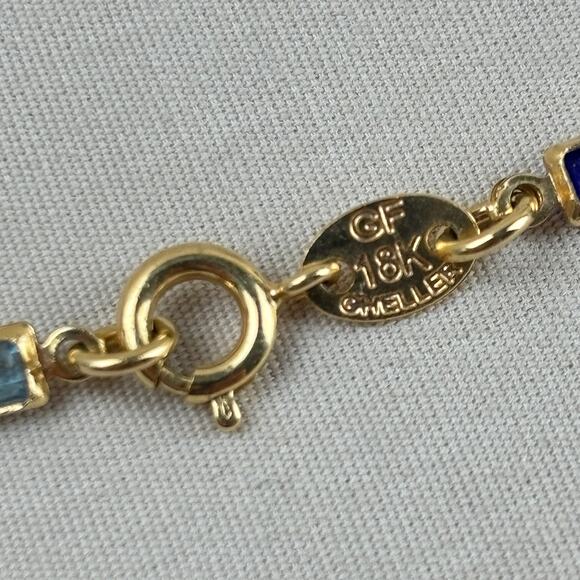 18k Gold Filled Colorful Cubic Zirconia Bezel 10" Chain Anklet - Picture 3 of 9